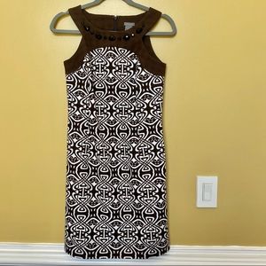 ANN TAYLOR Sleeveless Dress, Brown & White,  Embellished around neck Size:0 NWT